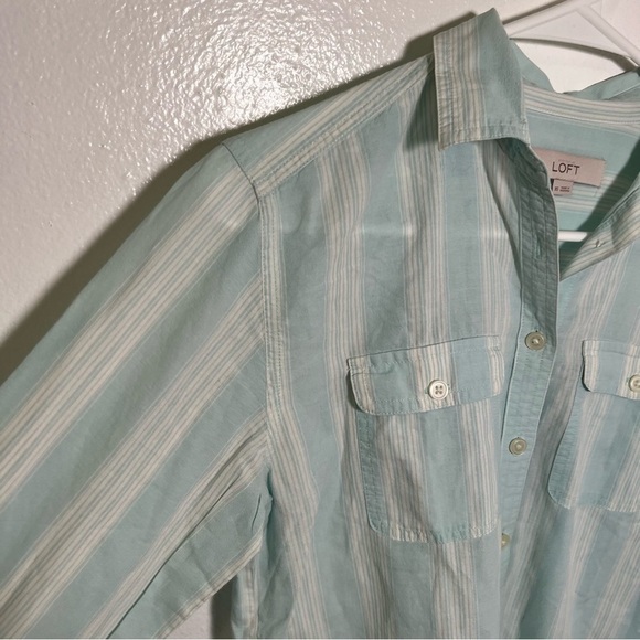 Loft Button Down Shirt Mint Green White Stripes - Picture 7 of 14